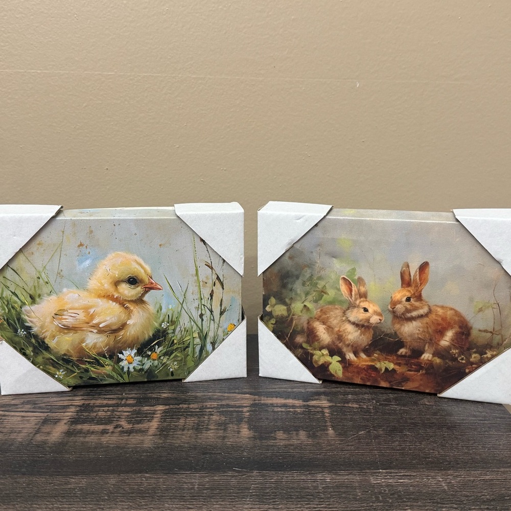 Adorable Chick & Bunny Canvas Duo - Pastel Yellow and Brown